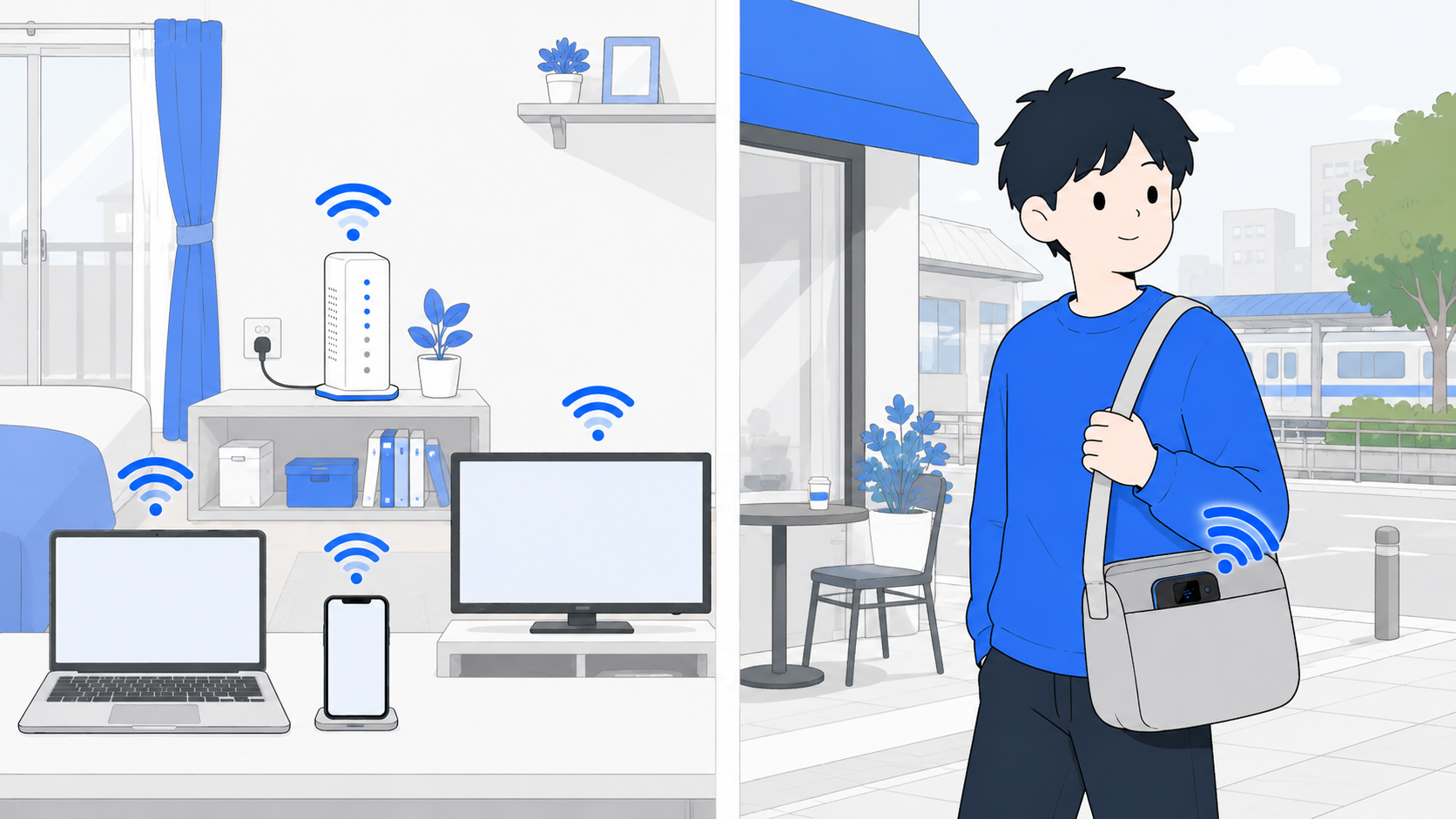 ホームルーターは家で据え置き、ポケット型は外に持ち出すという使い方の違い