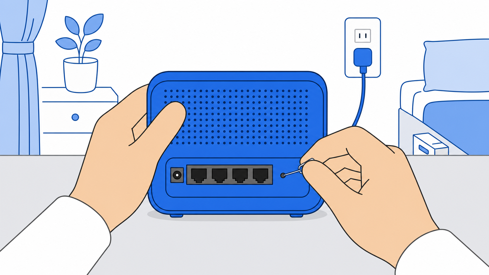 ルーターのリセットボタンを押して初期化するイラスト