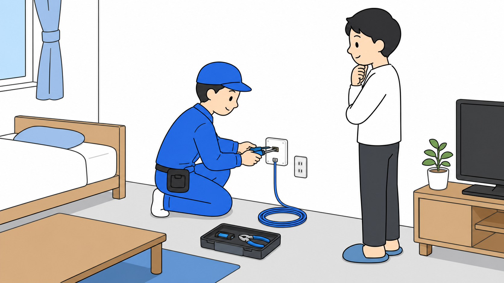 光回線の工事に立ち会うイメージのイラスト