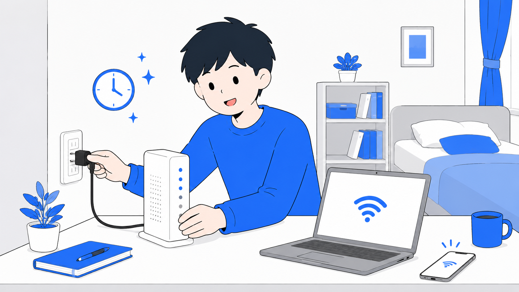 すぐ使いたい・工事できない人にホームルーターが向いているイラスト