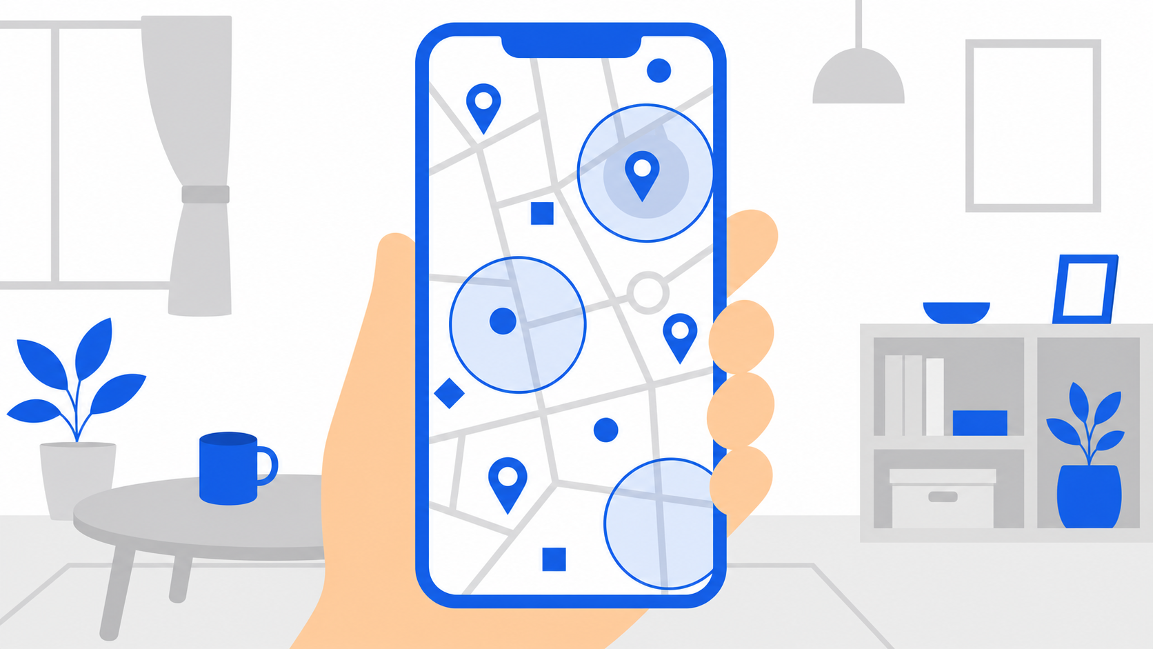 スマホでホームルーターの対応エリアを確認するイメージのイラスト