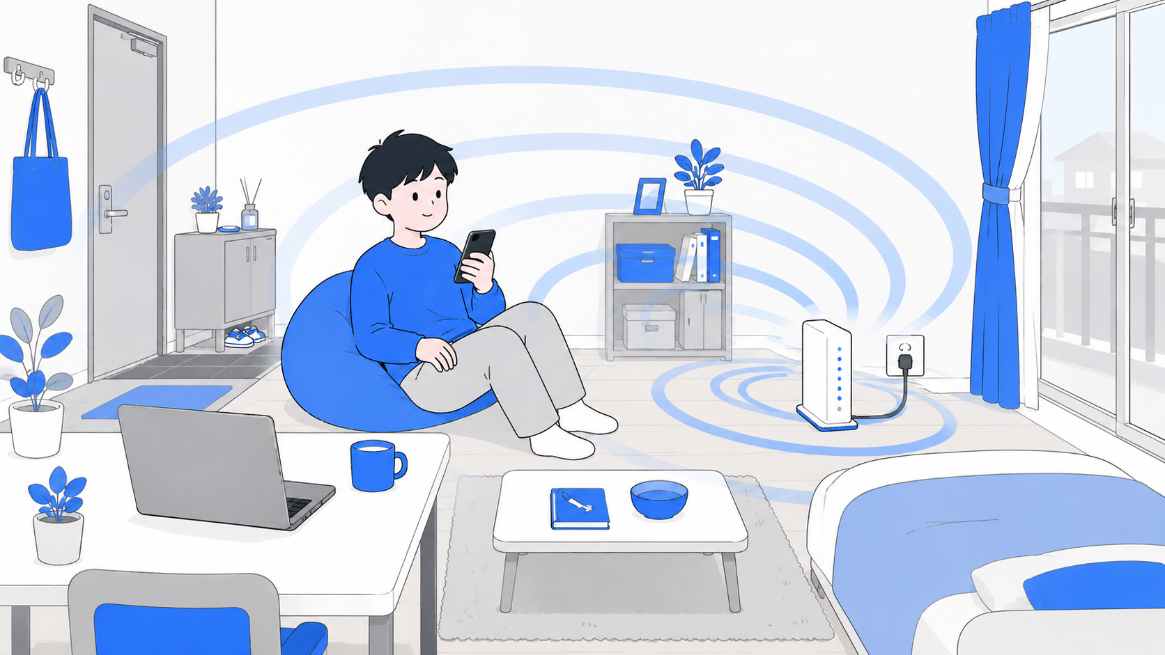 据え置き型で電波が安定するホームルーターの説明イラスト