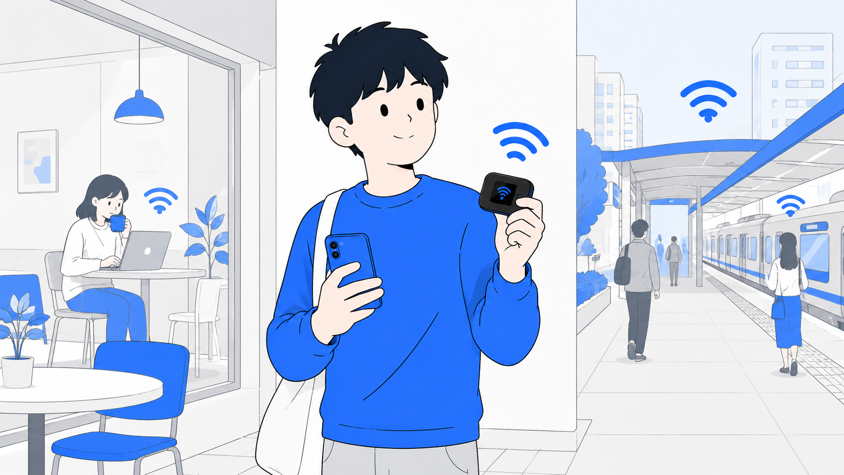 持ち運べるポケット型Wi-Fiの説明イラスト