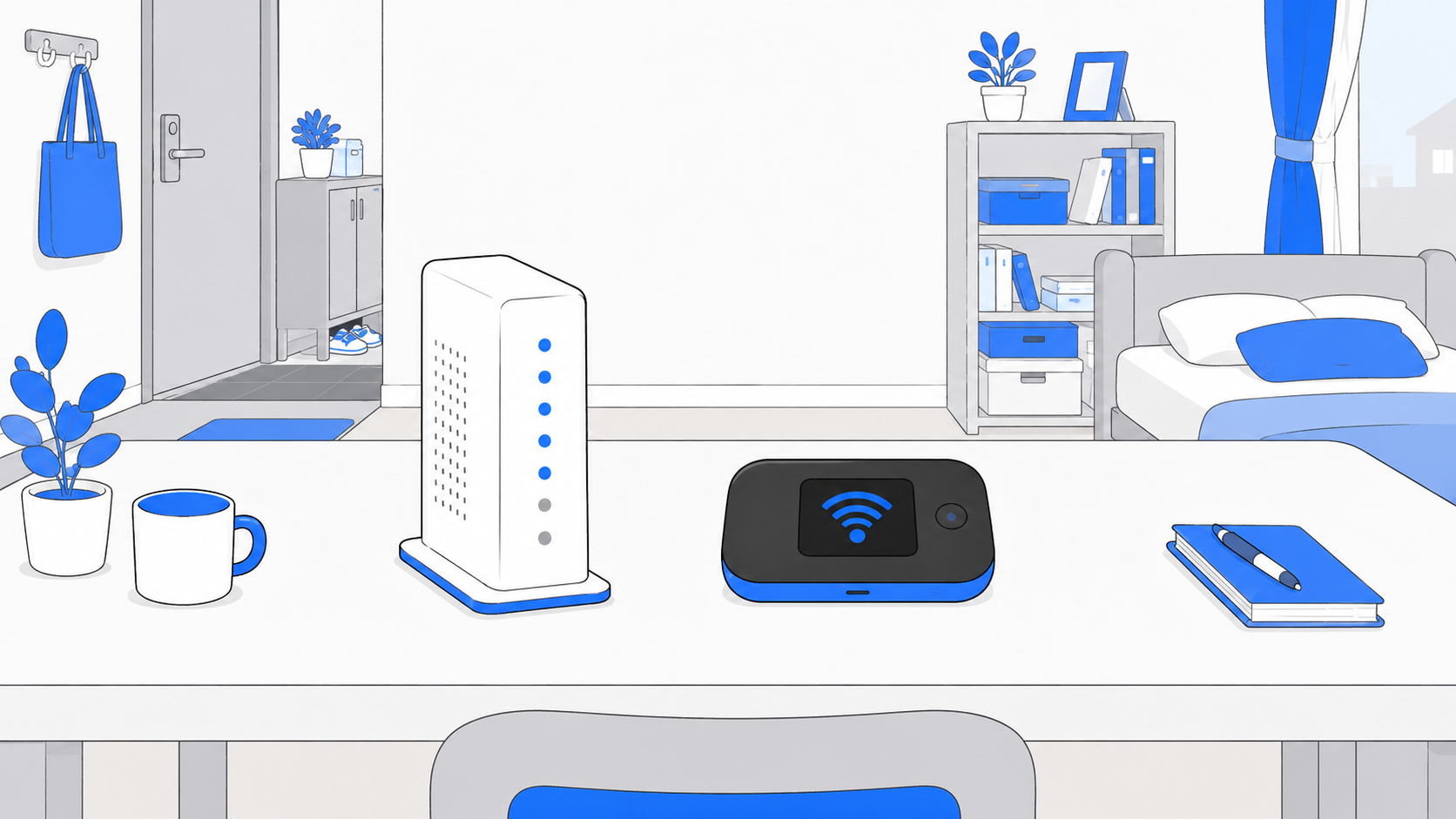ホームルーターとポケット型Wi-Fiの端末を比べるイラスト