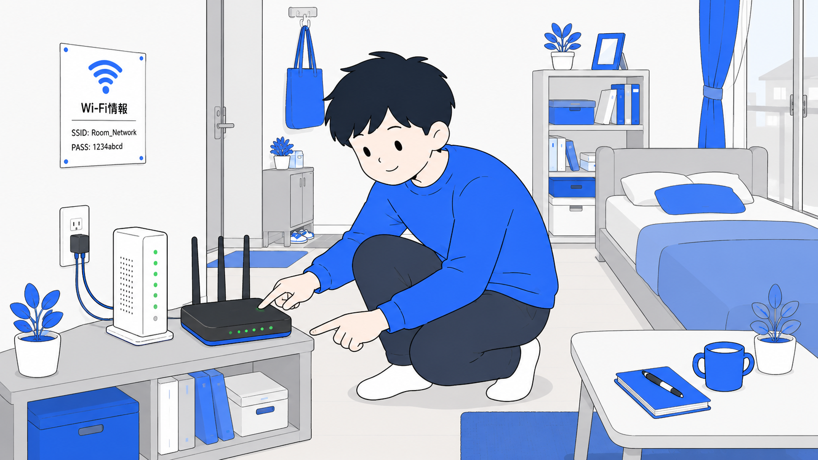 機械のランプを確認している人のイラスト
