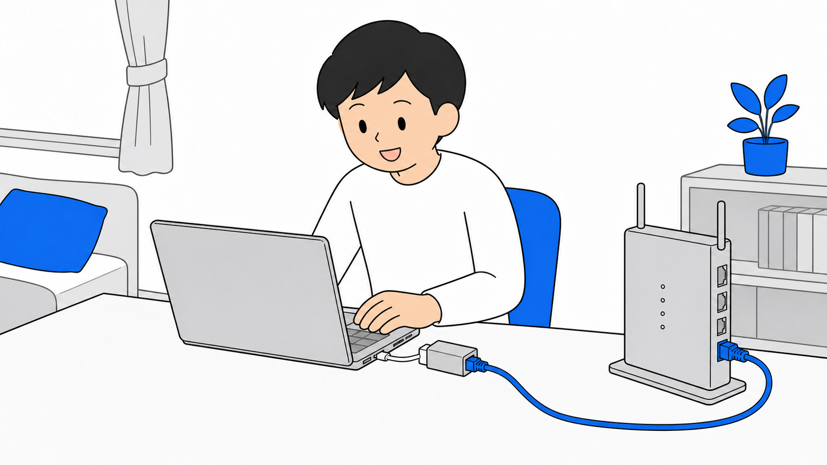有線LANでパソコンとルーターを繋いで切り分けるイメージ