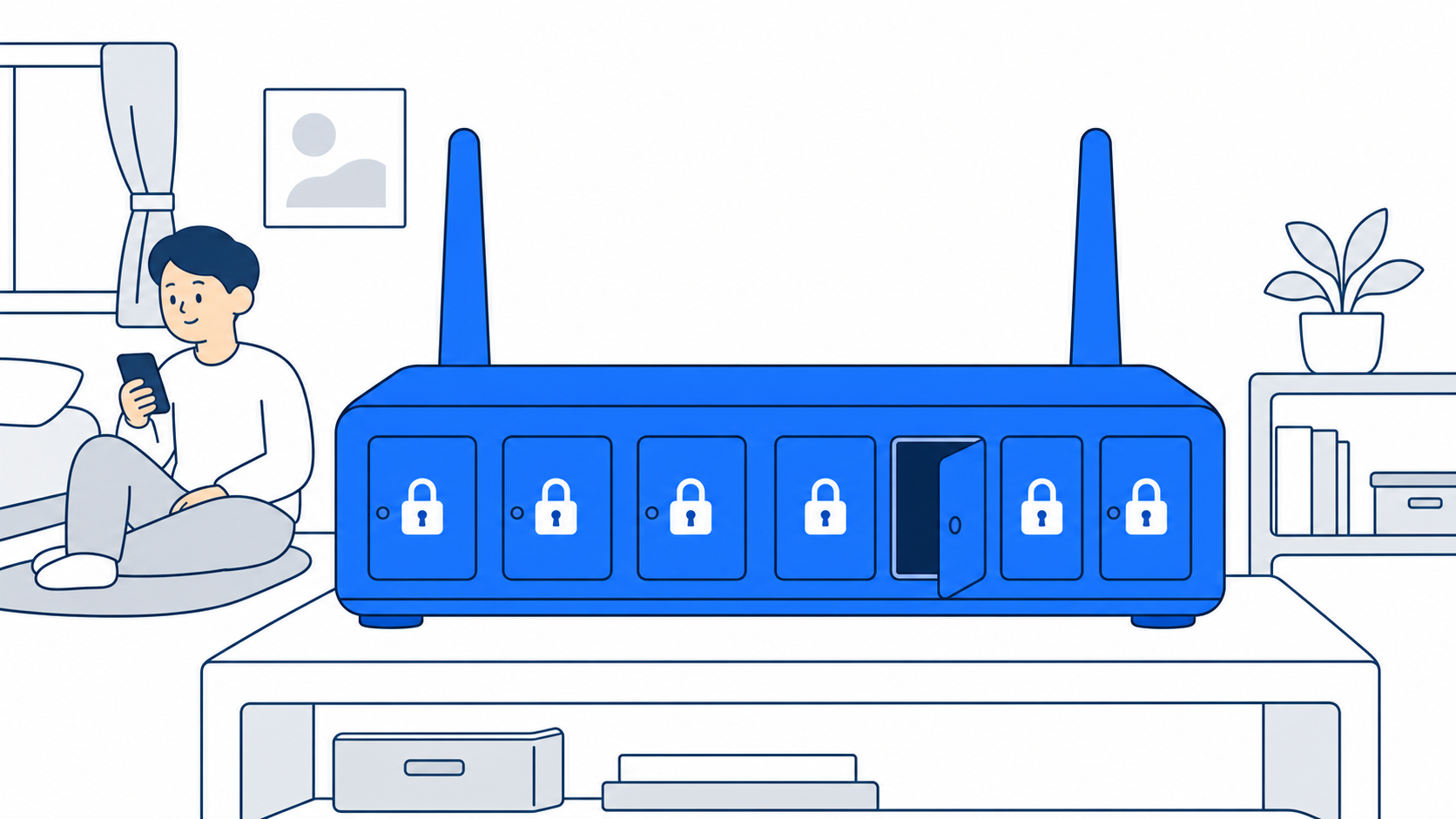 ルーターのポートという出入り口をあらわすイメージのイラスト