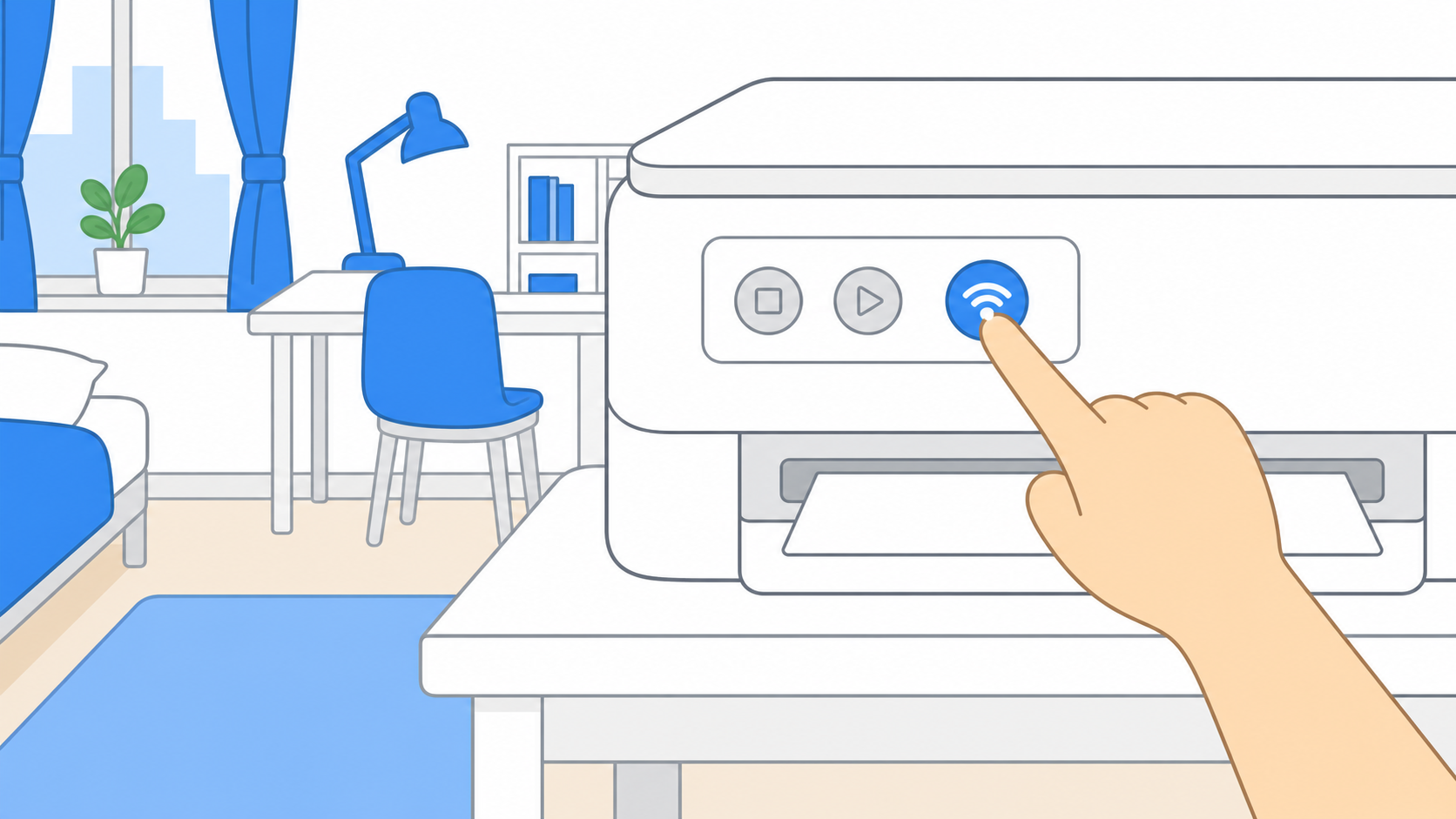 プリンターとルーターのWPSボタンを押して接続するイラスト