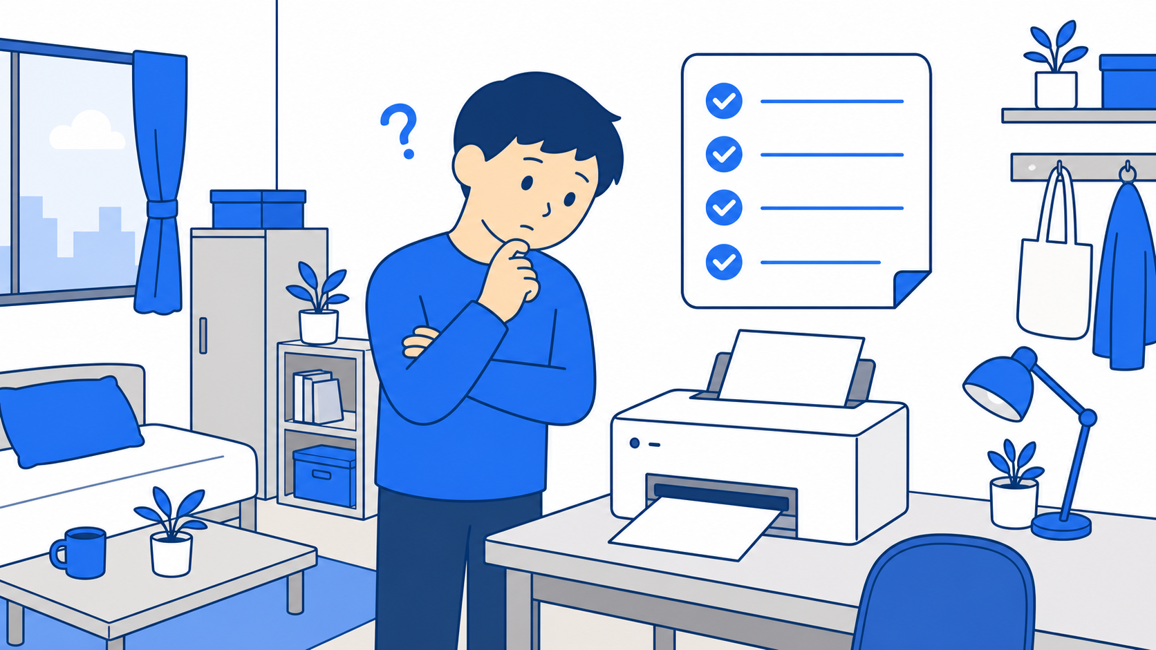 スマホの専用アプリからプリンターに印刷指示を送るイラスト