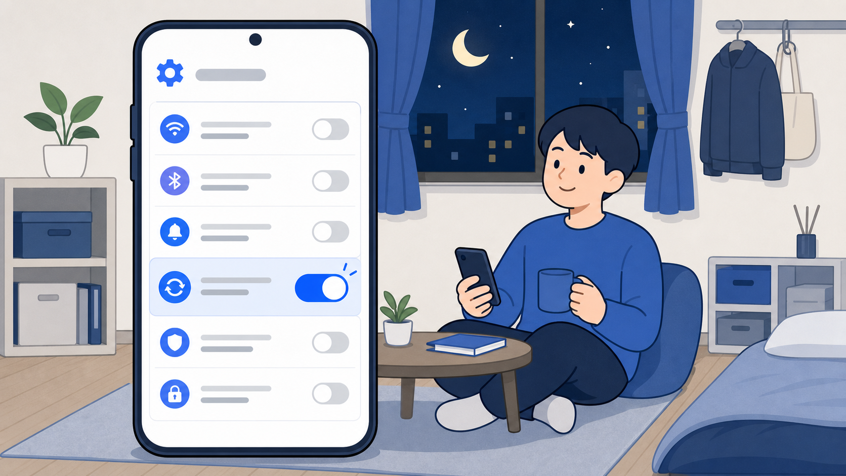 ルーターの自動更新設定をオンにするイメージのイラスト
