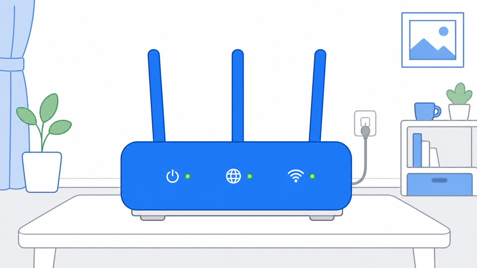 ルーター本体のランプが並んでいるイメージのイラスト