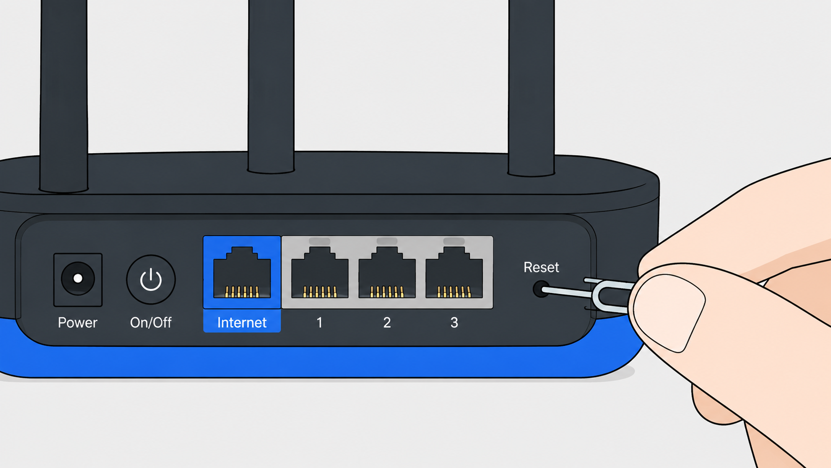 ルーターのリセットボタンを慎重に押す人のイラスト