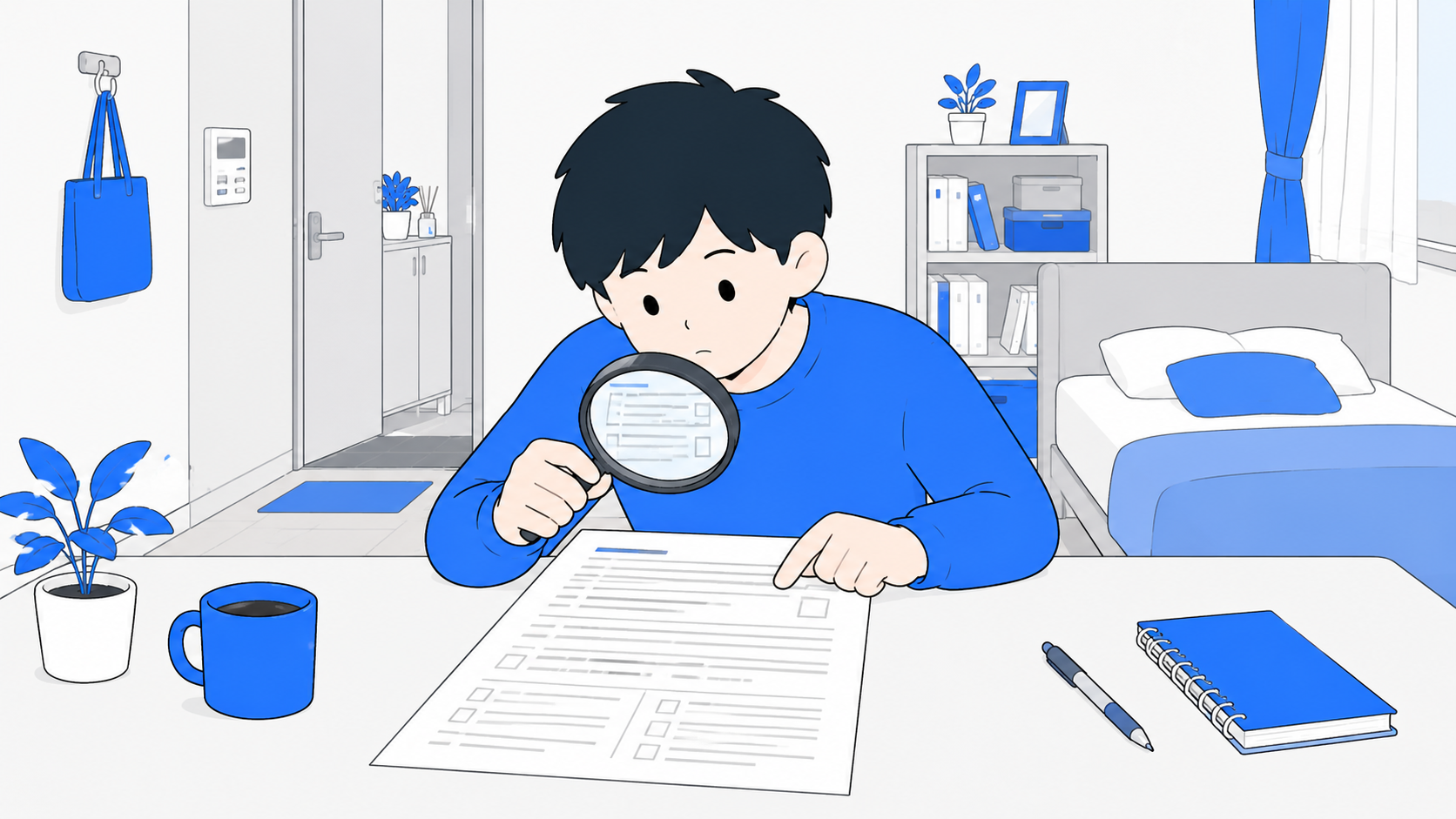 契約書の細かい条件を確認する人のイラスト