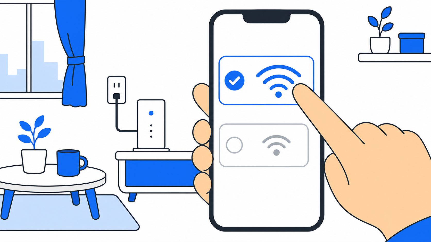 スマホアプリでスマートスピーカーをWi-Fiに繋ぐイラスト