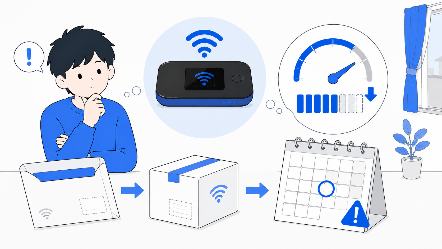 Wi-Fiレンタルの返却・データ容量の注意点のイラスト