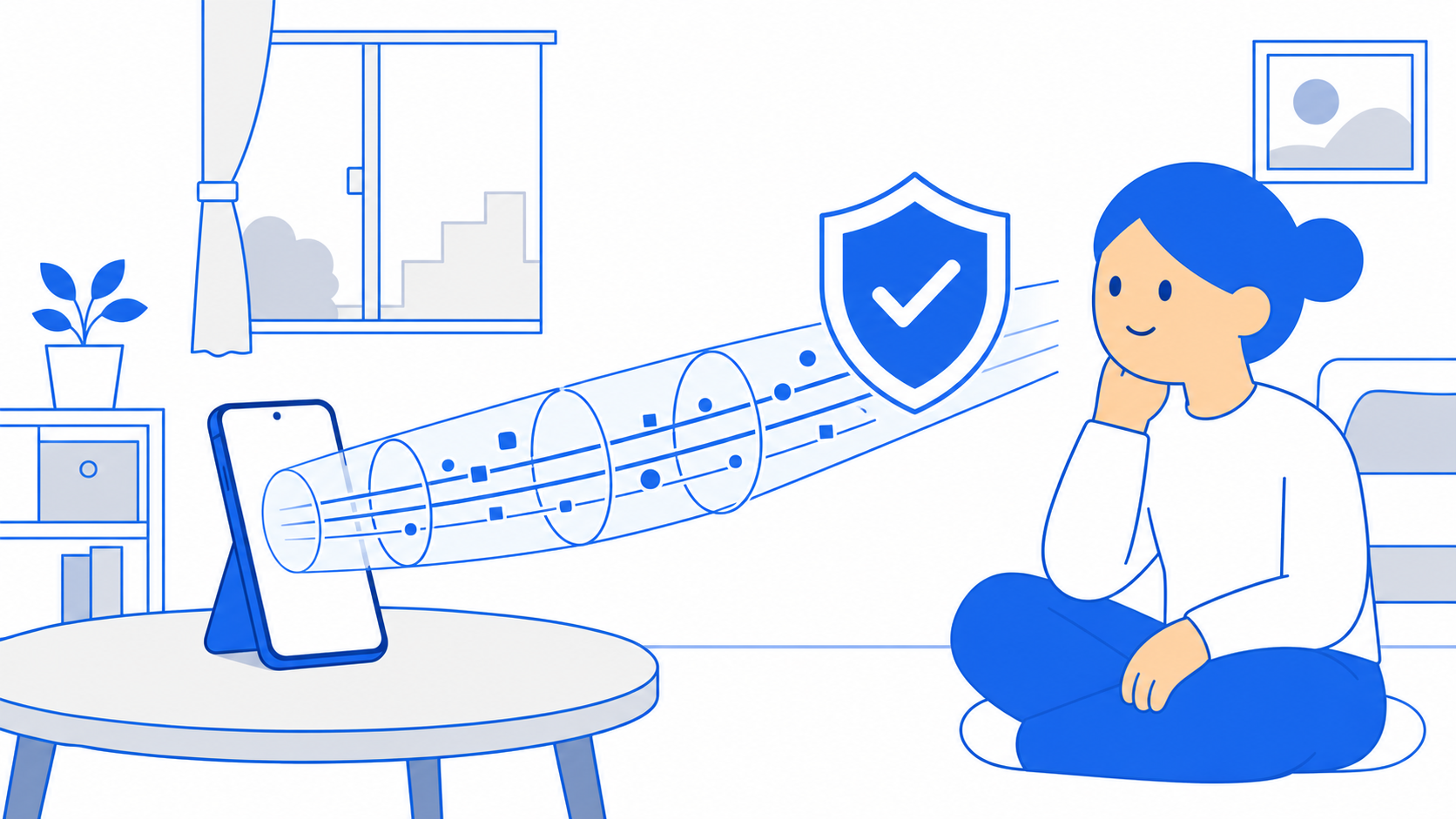 VPNが通信をトンネルで守るイメージのイラスト