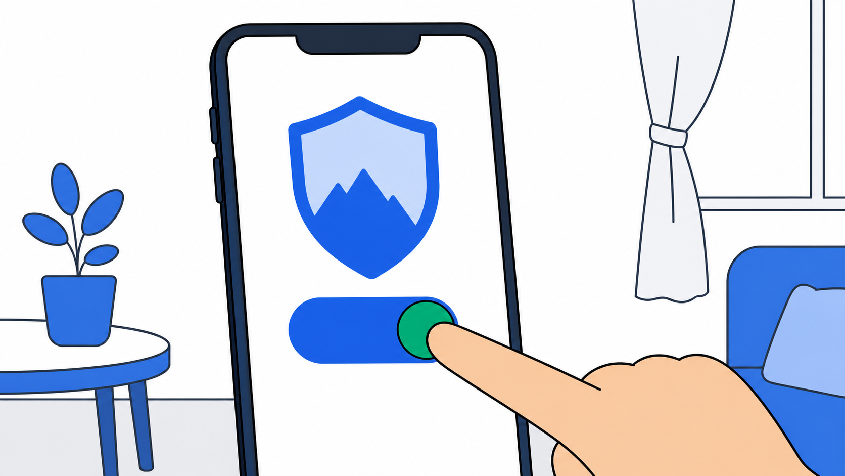 スマホでVPNアプリをオンにするイメージのイラスト