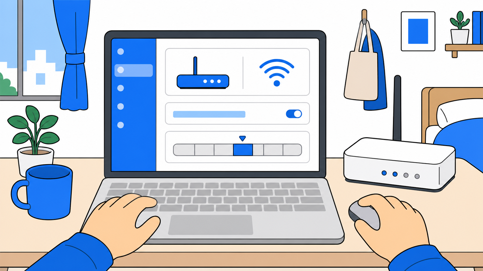 ルーターの設定画面でチャンネルを変更するイメージのイラスト