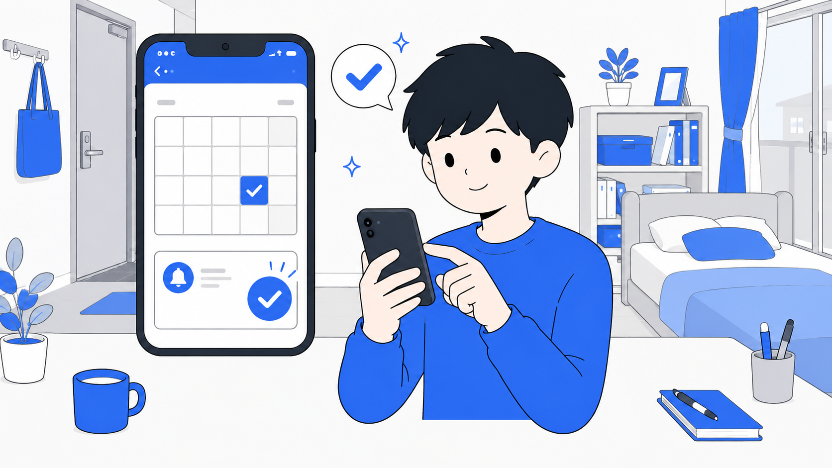 更新月をカレンダーで確認するイラスト