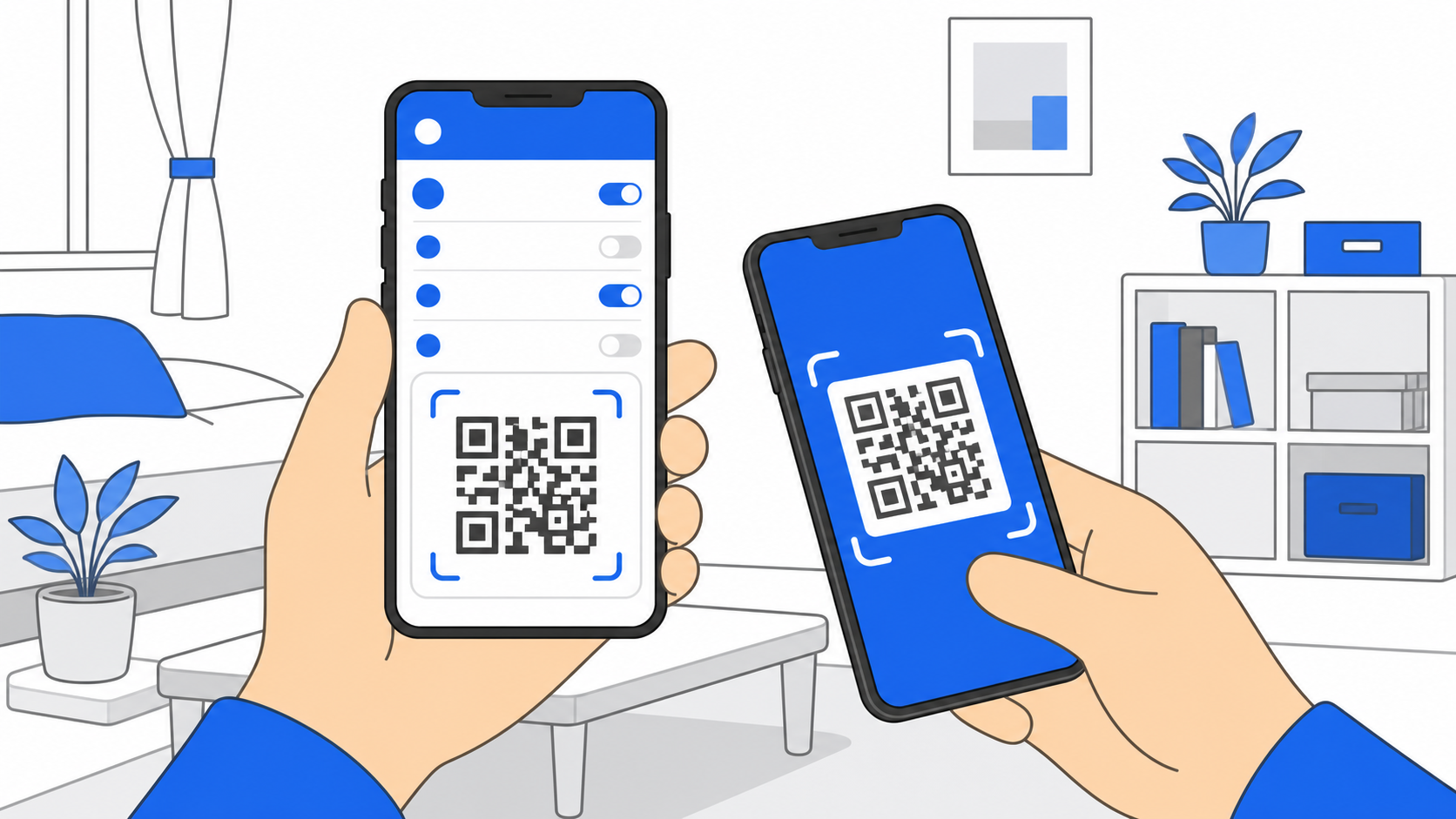 Androidの設定画面にWi-FiのQRコードが表示されるイメージのイラスト