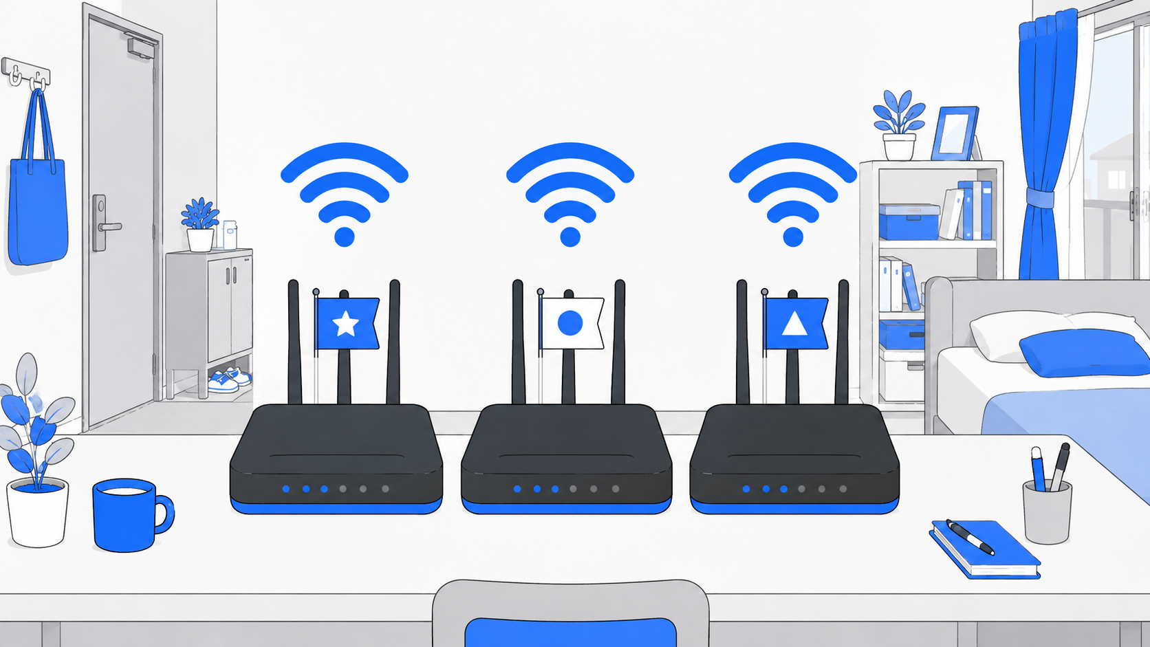 同じ電波を使う複数のWiMAXプロバイダのイラスト